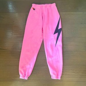 Women’s Aviator Nation light weight bolt sweatpants-neon pink
